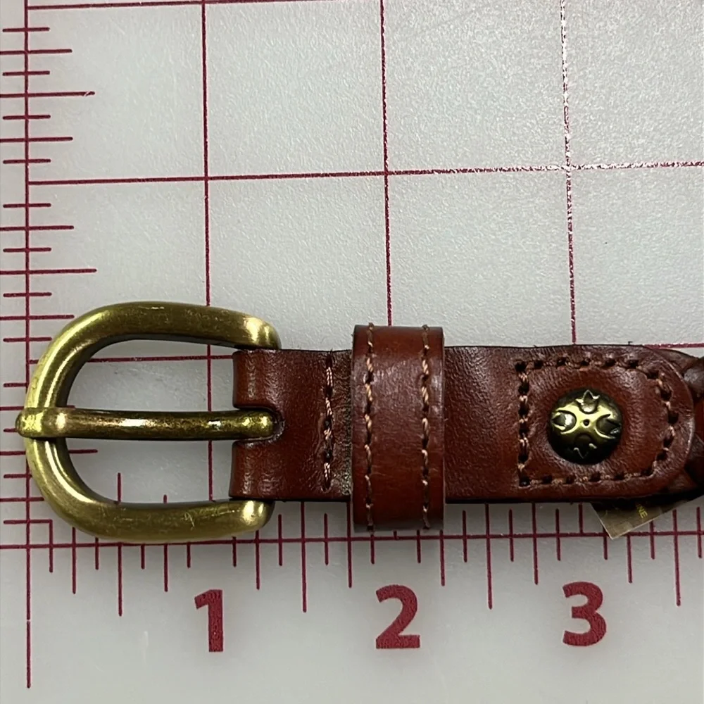 PATRICIA NASH Preppy Office 100% Leather Brass Buckle Link Brown 46